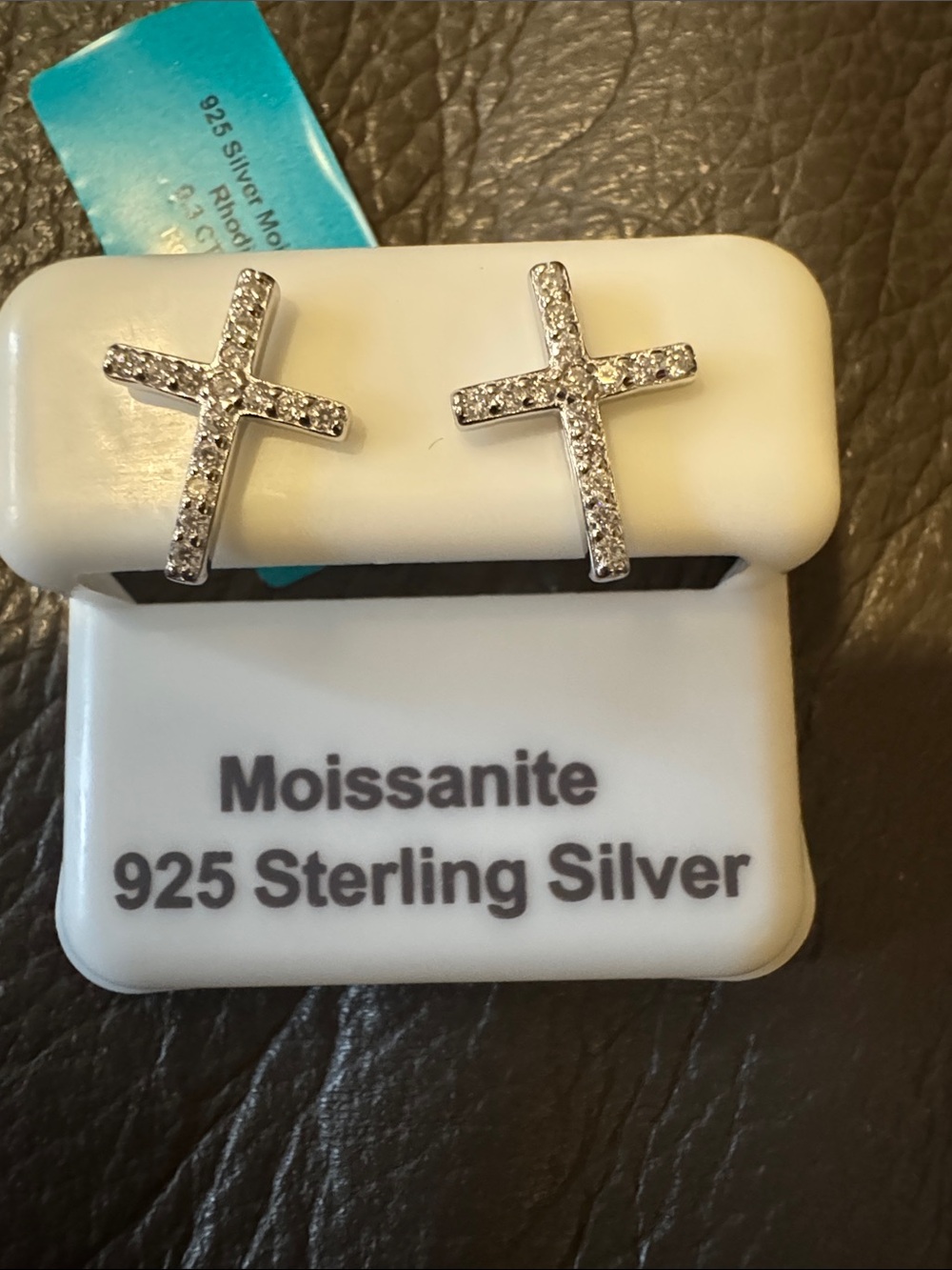 Source Unknown Silver Moissanite Cross Stud Earrings